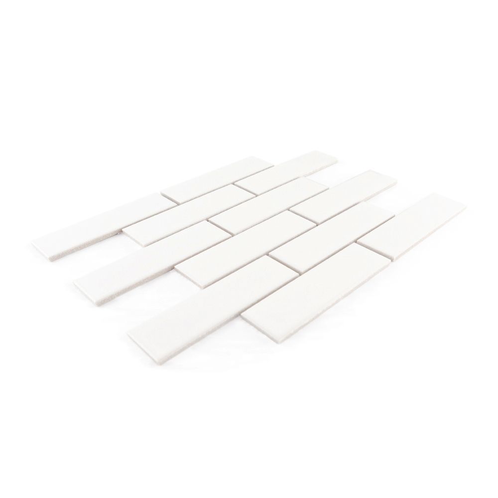 2" x 6" Brick Mosaic 11.125" x 11.5" White Straight Shot