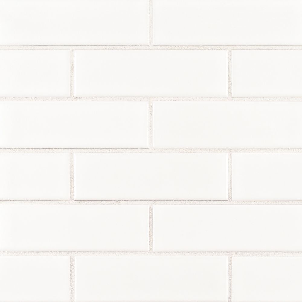 2" x 6" Brick Mosaic 11.125" x 11.5" White Straight Shot