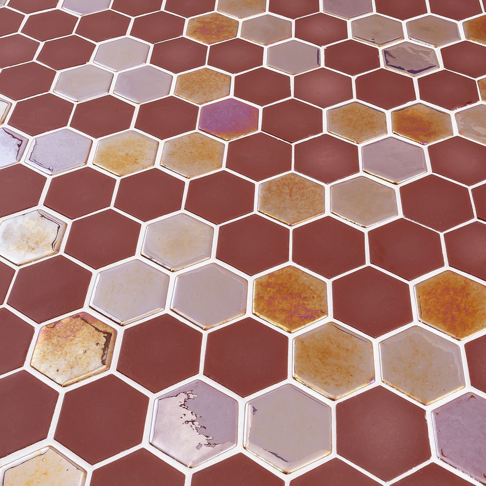 Brill Hexagon Mosaic 10.75" x 12.5" Burgundy Straight Shot