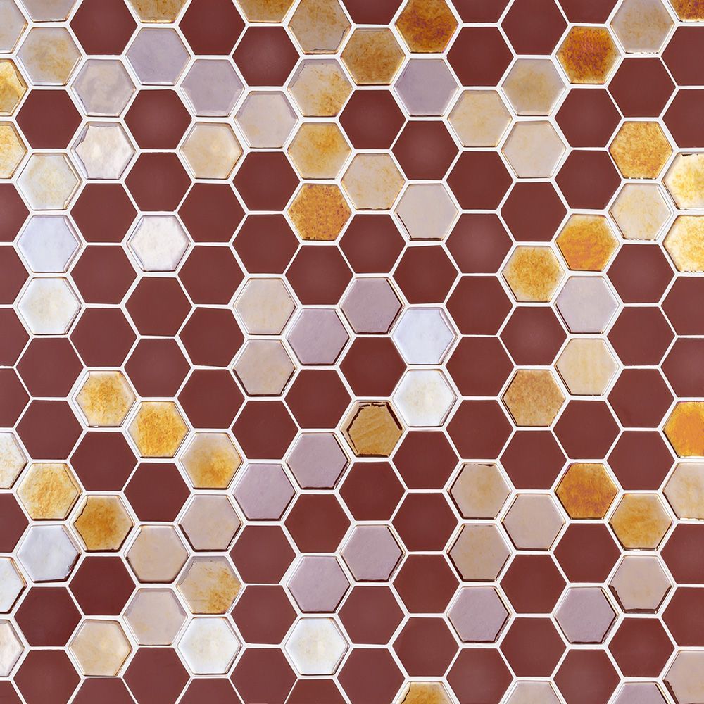 Brill Hexagon Mosaic 10.75" x 12.5" Burgundy Straight Shot