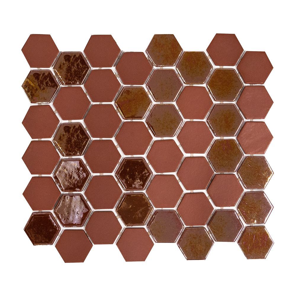 Brill Hexagon Mosaic 10.75" x 12.5" Burgundy Straight Shot