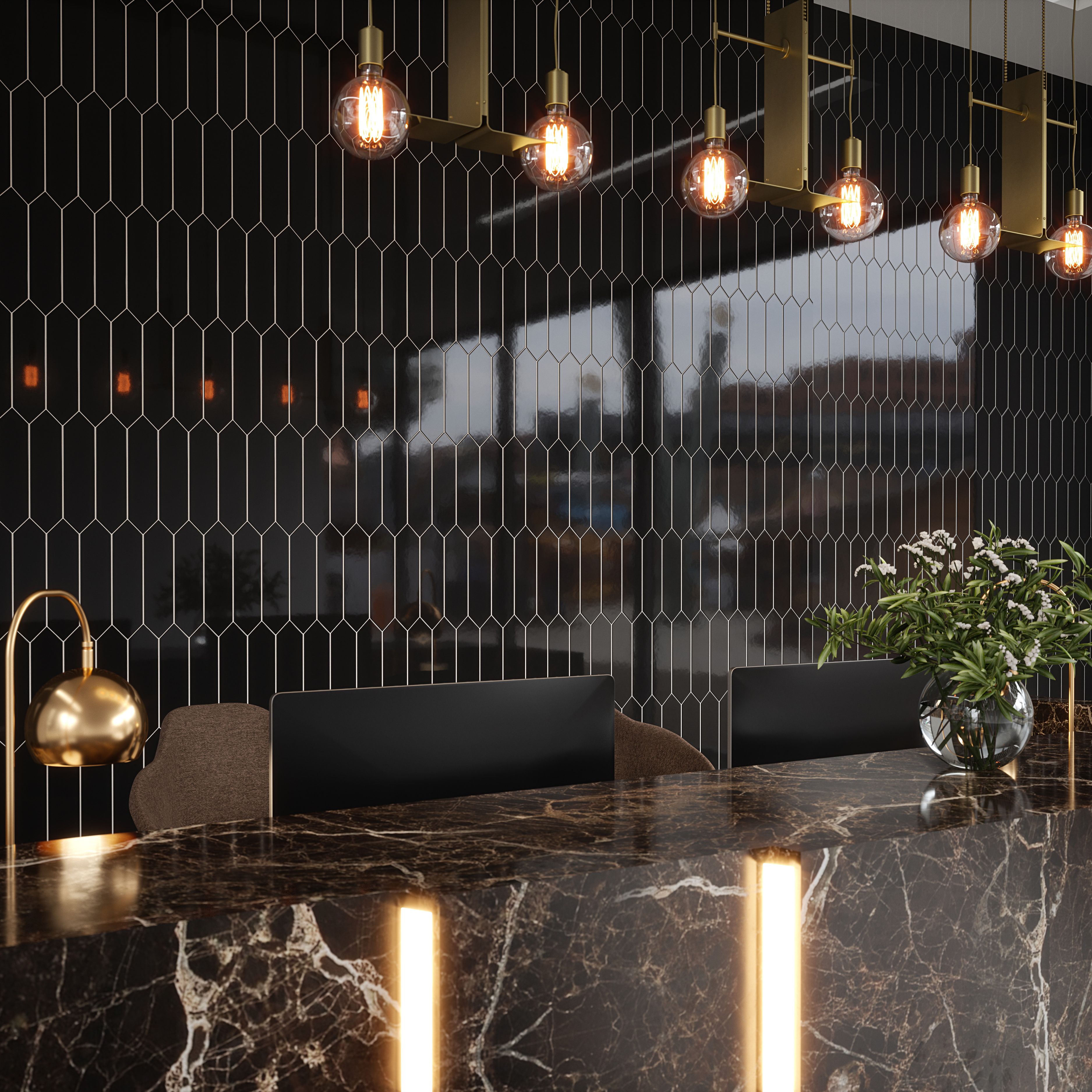 Jeffrey Court Picket Field Tile 3" x 12" 3" x 12" Gloss Eclipse