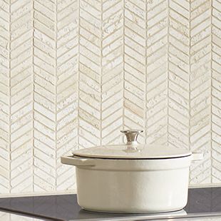 Chevron Mosaic 11.875" x 14.375" Beige Straight Shot