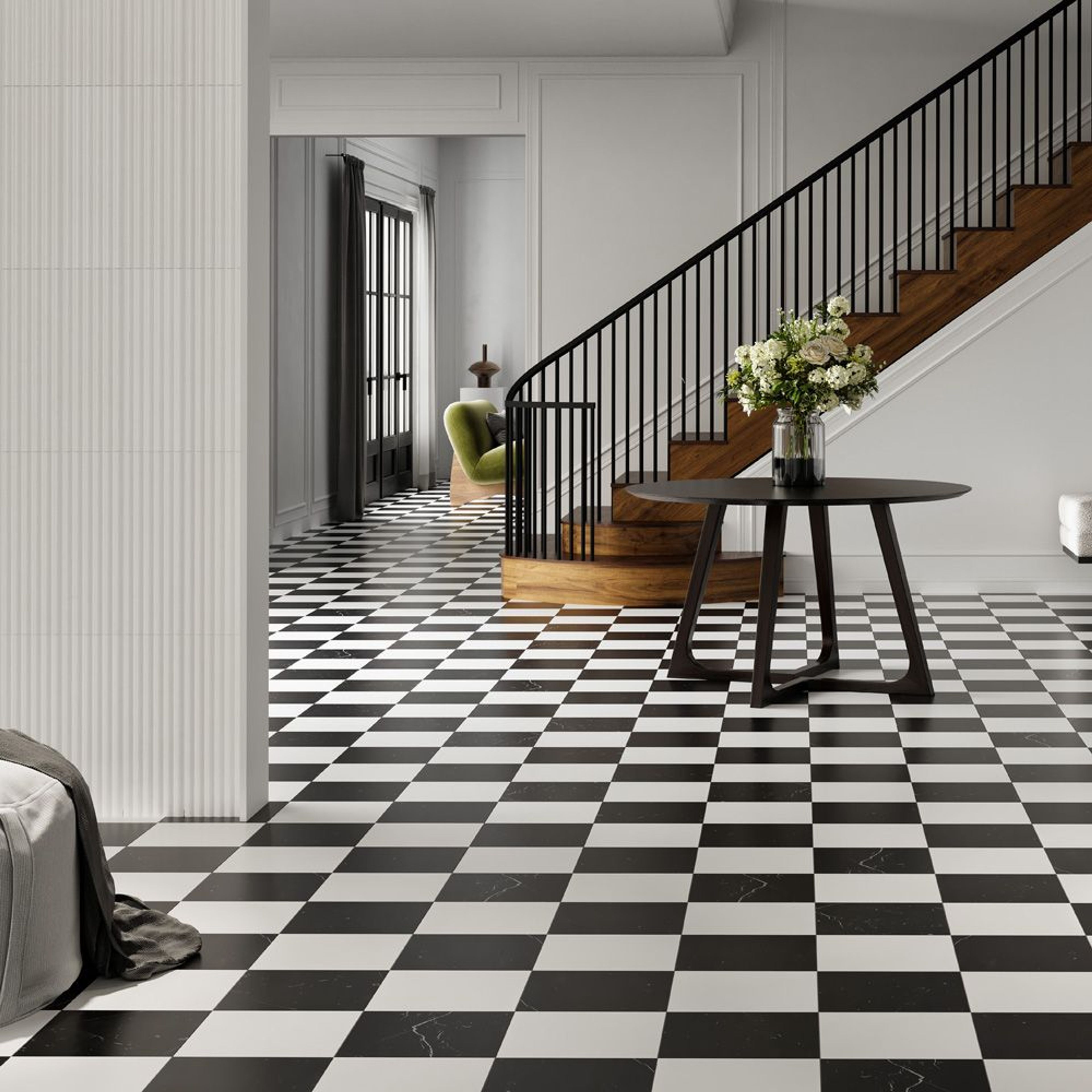 Marmo Viaggio: Field Tile 12" x 12" Honed Thassos 74359, Field Tile 12" x 12" Honed Nero Marquina 74364